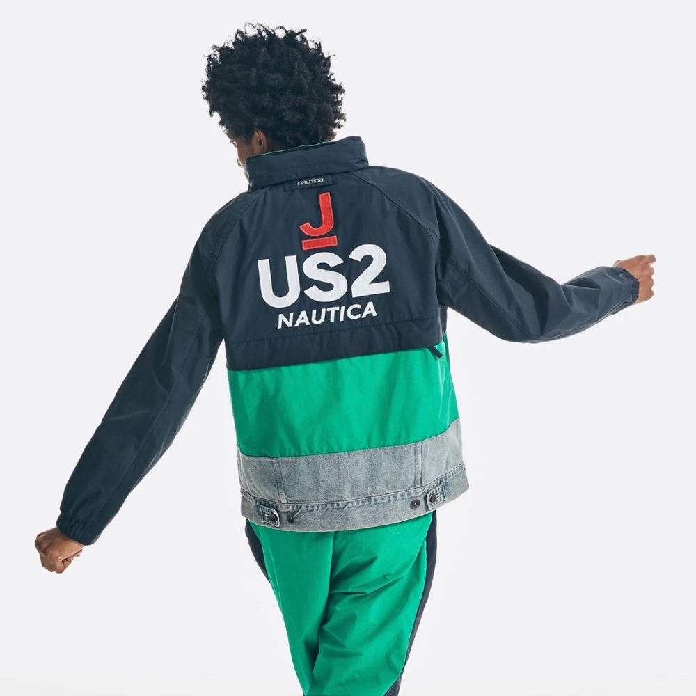 Nautica Reissue Colorblock J-Class US2 Denim-Mix Packable Hooded Jacket Mens L